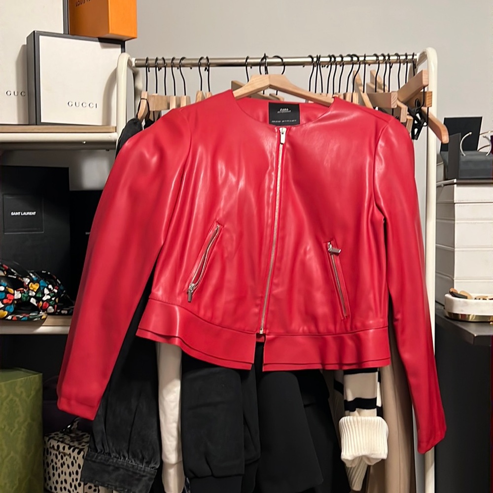 ZARA red faux leather jacket XL